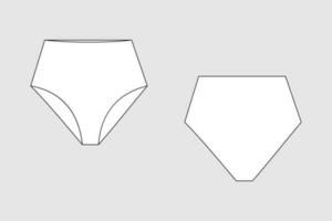 Lingerie briefs, underpants. Female vector template isolated on a grey background. Front and back view. Outline fashion technical sketch of clothes model.