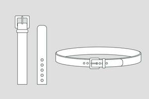 Apparel models template of belt. Simple technical drawings Isolated on white of clothes models. Fashion outline sketch for design. Set of objects. vector