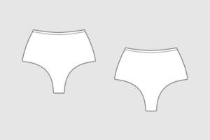 Lingerie briefs, underpants. Female vector template isolated on a grey background. Front and back view. Outline fashion technical sketch of clothes model.