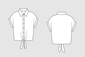 Female blouse vector template isolated on a grey background. Front and back view. Outline fashion technical sketch of clothes model.