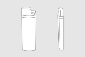 Cigarette lighter vector template isolated on a grey background. Front and back view. Outline technical sketch of accessories.