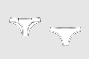 Lingerie briefs, underpants. Female vector template isolated on a grey background. Front and back view. Outline fashion technical sketch of clothes model.