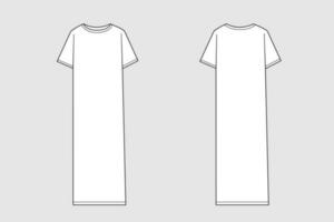 Female dress vector template isolated on a grey background. Front and back view. Outline fashion technical sketch of clothes model.