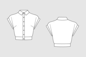 Female blouse vector template isolated on a grey background. Front and back view. Outline fashion technical sketch of clothes model.