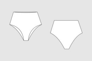 Lingerie briefs, underpants. Female vector template isolated on a grey background. Front and back view. Outline fashion technical sketch of clothes model.