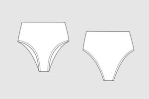 Lingerie briefs, underpants. Female vector template isolated on a grey background. Front and back view. Outline fashion technical sketch of clothes model.