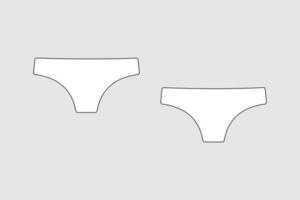 Lingerie briefs, underpants. Female vector template isolated on a grey background. Front and back view. Outline fashion technical sketch of clothes model.