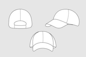 Unisex cap template isolated on a grey background. Front and back view. Outline fashion technical sketch of accessories model. vector