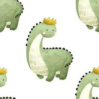 Childish seamless dino pattern..Kids baby pattern with cute dinosaurs. Seamless repeating pattern with green dinosaurs with crown. Seamless vector pattern Scandinavian childish pattern with dinosaurs.