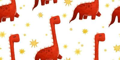 kids seamless pattern with funny colored dinos, dinosaur endless textile, repeate design vector