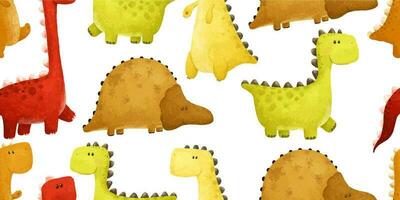 kids seamless pattern with funny colored dinos, dinosaur endless textile, repeate design vector
