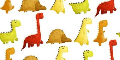 kids seamless pattern with funny colored dinos, dinosaur endless textile, repeate design vector