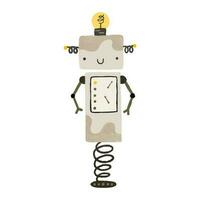 Funny cartoon colored kids robots. Cute cyborg, retro, android, smiling characters in flat illustration isolated on white background. Cute childish illustration, stickers, print vector