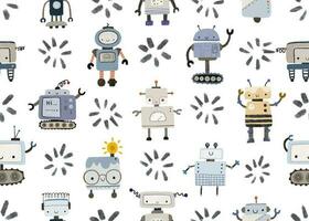 Childish seamless pattern with robots. Funny cartoon rotot, childish illustration. vector