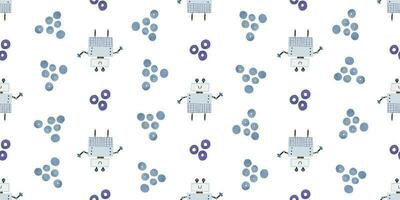 Colorful cartoon robots isolated background seamless pattern. Endless pattern with different robots. Repeating color simple flat pattern with monsters. Pattern for kids with cartoon characters. vector