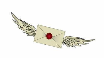 Magical letter invitation with wings. Magic post flat concept . Video flat cartoon animation design element