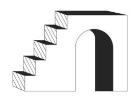 Pedestal with arch flat monochrome isolated vector object. Stone stairs. Editable black and white line art drawing. Simple outline spot illustration for web graphic design