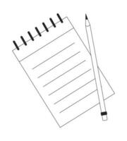 Notebook with pencil flat monochrome isolated vector object. Items for takes notes. Editable black and white line art drawing. Simple outline spot illustration for web graphic design