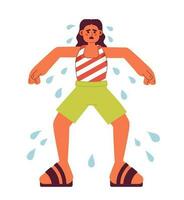 Excessive sweating in summer flat concept vector spot illustration. Overheated woman with sweaty underarms 2D cartoon character on white for web UI design. Isolated editable creative hero image