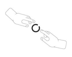 Hands reaching towards each other loading spinner black white loading spinner. Web loader ui flat design. Graphical user interface. Outline cartoon vector illustration on white background