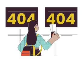 aeropuerto salida cancelado vuelos error 404 destello mensaje. viaje accidente. vacío estado ui diseño. página no encontró surgir dibujos animados imagen. vector plano ilustración concepto en blanco antecedentes