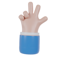 3d hand icon show three fingers counting illustration. Cartoon character. Business clip art isolated transparent png