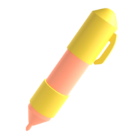 3d rendering icon office school pen stationery writing. Yellow and pink colors. Symbol illustration editable isolated transparent png