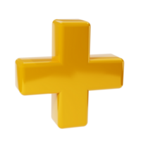 realistisk 3d gul gyllene plus, Lägg till tecken ikon. dekorativ aritmetisk element, utbildning matte, matematisk eller medicinsk symbol. abstrakt illustration isolerat transparent png