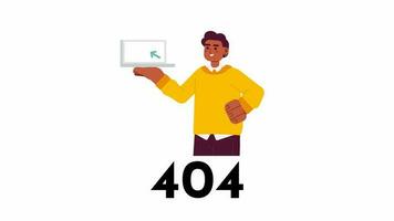 Monitoring trends 404 error animation. Buying selling stocks error message gif, motion graphic. Price prediction on business platform animated character cartoon 4K video isolated on white background