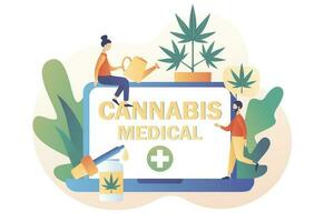 canabis médico en línea venta. cbd cultivo negocio, distribución de cáñamo productos, marijuana ventas mercado. moderno plano dibujos animados estilo. vector ilustración en blanco antecedentes