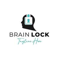 Human brain padlock logo design vector