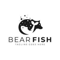 bear fish negative space logo vector