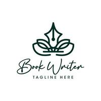 Book author leaf outline logo vector