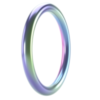 3d render shape metallic holographic abstract ring. Glossy geometric primitive object round isolated transparent png. Iridescent trendy design png