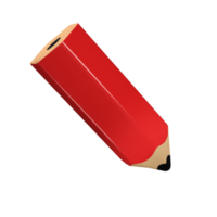 Realistic red pencil 3d icon stationery for school render. Colored drawing and painting tool for education and studies. Office supplies, stationery element. School, university isolated transparent png