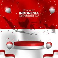 indonesia independence day with red and white podium with indonesian flag background. vector design