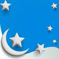 islamic background with in white and blue color with stars, crescent and cloud vector