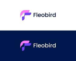 F con pájaro cabeza moderno web logo diseño vector