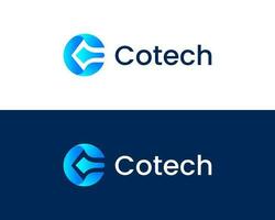 Modern letter C tech technology logo design vector