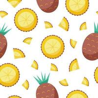 yellow pineapple with triangles geometric fruit summer tropical pattern on a white background seamless vector