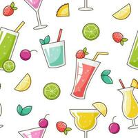 Seamless pattern with different cocktails and fruits vector