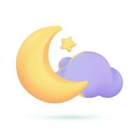 3D weather forecast icons Night with moon and clouds on a rainy day. 3d illustration vector