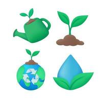 tree and water drops concept of nature conservation for the world 3D vector illustration