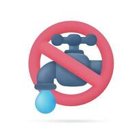 faucet with water droplets Water saving concept for the planet. 3d illustration vector