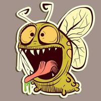 Digital art of a cartoon character caterpillar screaming. Vector of a monster insect with wings and a shocked facial expression