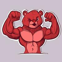 Digital art of a muscular animal flexing and showing his muscles. Vector of a bodybuilder strong bear going to the gym and doing fitness