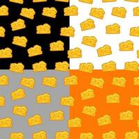Set seamless patterns with a slice of cheese. Cheese background vector