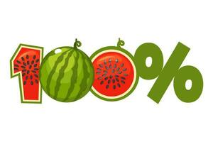 Watermelon texture text 100 percent. Vector icon with 2D game or banner.