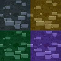 Set seamless Textures stone. Cartoon old brick wall texture for 2D game. vector