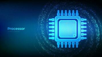 Processor. CPU Microprocessor or Chip icon made with binary code. Computer chip. Ai chipset. Virtual tunnel warp made with digital code. Data Flow. Vector Illustration.